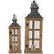 Brown Wood Lighthouse Style Candle Lantern Set